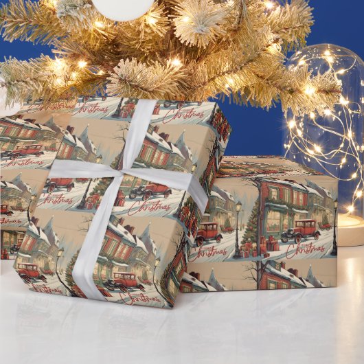 Vrolijk kerstfeest  stad illustratie cadeaupapier (Feestdagen)