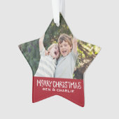 Vrolijk kerstfeest | Star Ornament Monogram Red (voorkant)