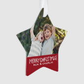 Vrolijk kerstfeest | Star Ornament Monogram Red (voorkant)