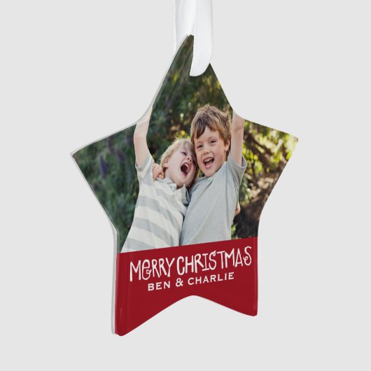 Vrolijk kerstfeest | Star Ornament Monogram Red (voorkant)