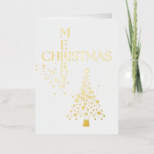 Vrolijk Kerstfeest Sterren & Boom Folie Feestdagenkaart (Voorkant)