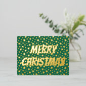 Vrolijk kerstfeest Sterren, groen, modern Folie Feestdagen Briefkaart (Staand Voorkant)