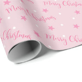 Vrolijk Kerstfeest Sterren Polka Dots Roze Kerstmi Cadeaupapier (Rol Hoek)