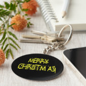 Vrolijk kerstfeest Sterrennacht Lettertype Sleutelhanger (Zijkant)