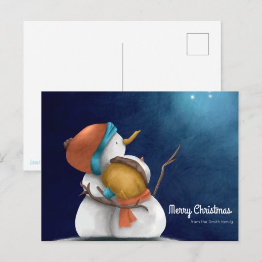 Vrolijk kerstfeest Sterrennacht met Snowmen omhelz Briefkaart (Voorkant / Achterkant)