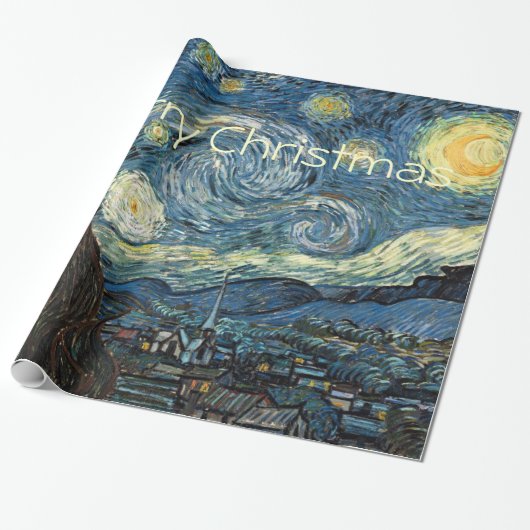 Vrolijk kerstfeest Sterrennacht van Vincent van Go Cadeaupapier (Uitgerold)