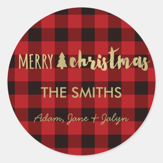 Vrolijk kerstfeest Sticker Buffalo Check en Gold (Voorkant)