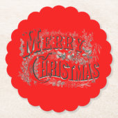 Vrolijk kerstfeest -  stijl zwart op rood | kartonnen onderzetters (Voorkant)