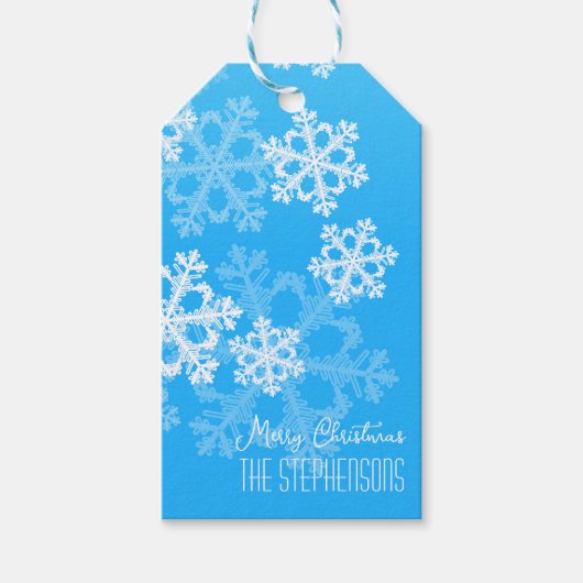 Vrolijk Kerstfeest Stijlvol Blauw Sneeuwvlokken Pa Cadeaulabel (Voorkant)