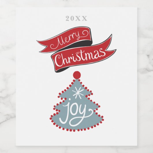 Vrolijk kerstfeest, stijlvolle boom, aangepast jaa wijn etiket (Enkel label)