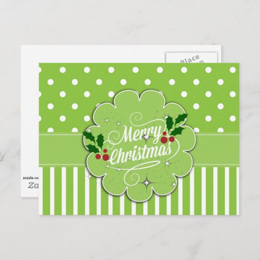 Vrolijk kerstfeest,  strepen en stippen briefkaart (Voorkant / Achterkant)