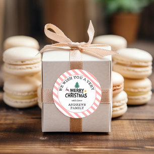 "Vrolijk Kerstfeest" Stripes-Herten Boom Ster Ronde Sticker