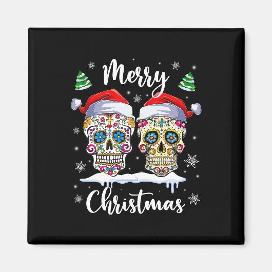 Vrolijk Kerstfeest Suiker Schedel Kerstman Hoed Fa Magneet (Voorkant)