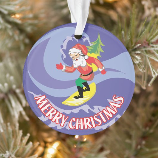 Vrolijk Kerstfeest Surfboarding Santa Ornament (Boom)