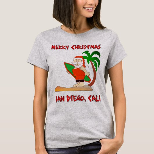 Vrolijk kerstfeest Surfing Santa San Diego Cali T-shirt (Voorkant)