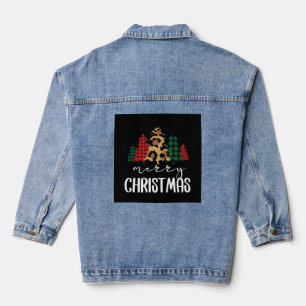 Vrolijk Kerstfeest SVG Luipaard Boom Denim Jacket
