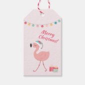 Vrolijk kerstfeest - Sweet Tropical Santa Flamingo Cadeaulabel (Voorkant)