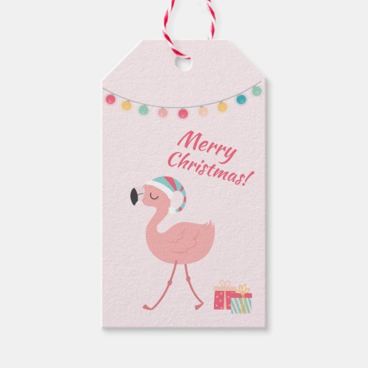 Vrolijk kerstfeest - Sweet Tropical Santa Flamingo Cadeaulabel (Voorkant)