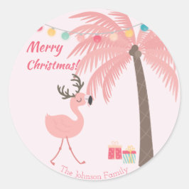 Vrolijk kerstfeest - Sweet Tropical Santa Flamingo Ronde Sticker
