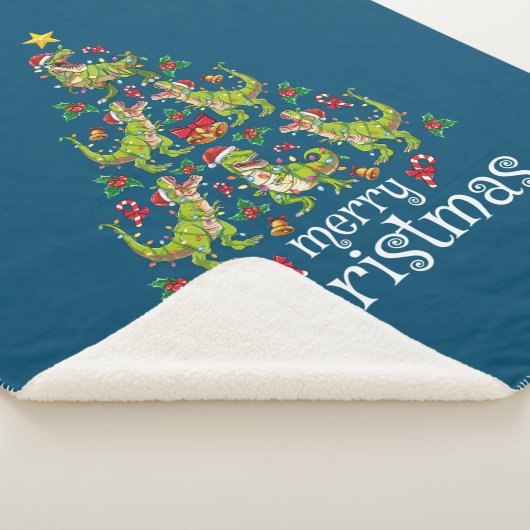 Vrolijk kerstfeest T Rex Boys Kinder kerstboom Rex Sherpa Deken (3/4)