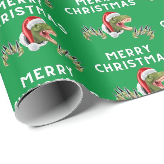 Vrolijk kerstfeest T-Rex Dinosaur Pattern Cadeaupapier (Rol Hoek)