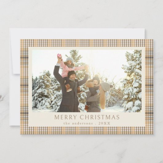 Vrolijk Kerstfeest Tan Plaid Foto Feestdagenkaart (Voorkant)