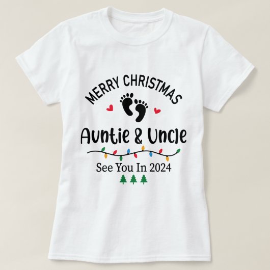 Vrolijk kerstfeest tante en oom zie je in 2024 t-shirt (Design voorkant)
