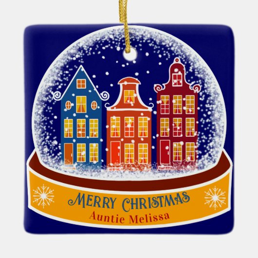 Vrolijk Kerstfeest tante Snowglobe Village Keramisch Ornament (Voorkant)