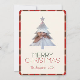 Vrolijk Kerstfeest Tartan Plaid Foto Feestdagenkaart