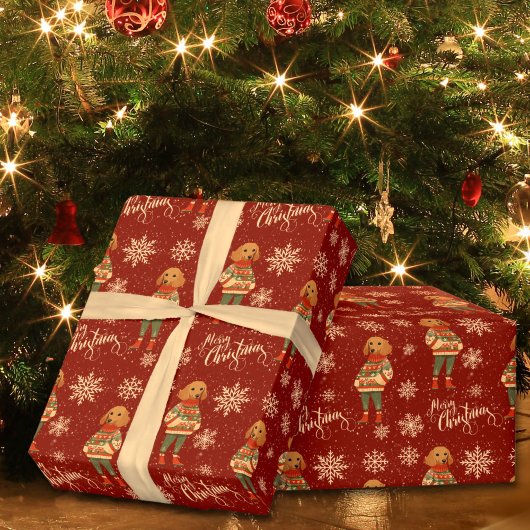 Vrolijk Kerstfeest Teckel Hond Rood Vakantie Cadeaupapier