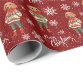 Vrolijk Kerstfeest Teckel Hond Rood Vakantie Cadeaupapier (Rol Hoek)