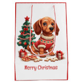 Vrolijk Kerstfeest Teckel Hond Vakantie Cookies Medium Cadeauzakje (Achterkant)