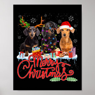 Vrolijk Kerstfeest Teckel Honden Santa Reindeer Li Poster