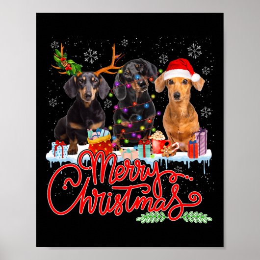 Vrolijk Kerstfeest Teckel Honden Santa Reindeer Li Poster (Voorkant)