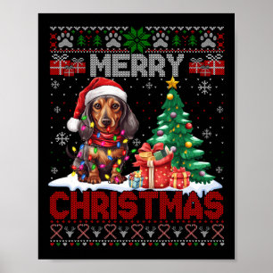Vrolijk Kerstfeest Teckel Hondenliefhebber Familie Poster