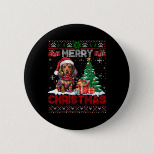 Vrolijk Kerstfeest Teckel Hondenliefhebber Familie Ronde Button 5,7 Cm