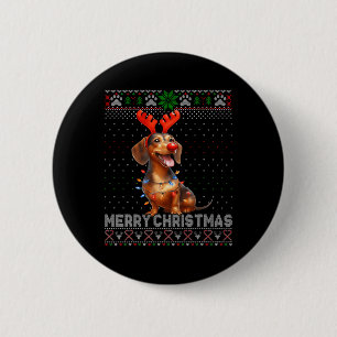 Vrolijk Kerstfeest Teckel Hondenliefhebber Lelijk  Ronde Button 5,7 Cm