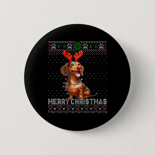Vrolijk Kerstfeest Teckel Hondenliefhebber Lelijk Ronde Button 5,7 Cm (Voorkant)