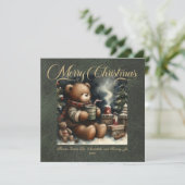 Vrolijk Kerstfeest Teddy Bears Faux Leer Feestdagenkaart (Staand voorkant)