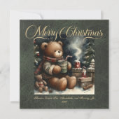 Vrolijk Kerstfeest Teddy Bears Faux Leer Feestdagenkaart (Voorkant)