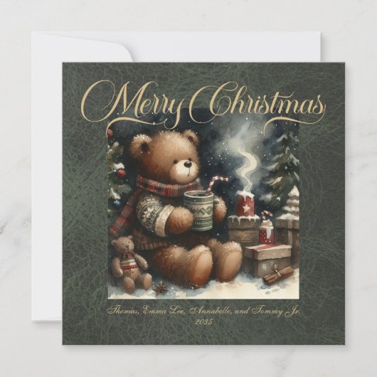 Vrolijk Kerstfeest Teddy Bears Faux Leer Feestdagenkaart (Voorkant)