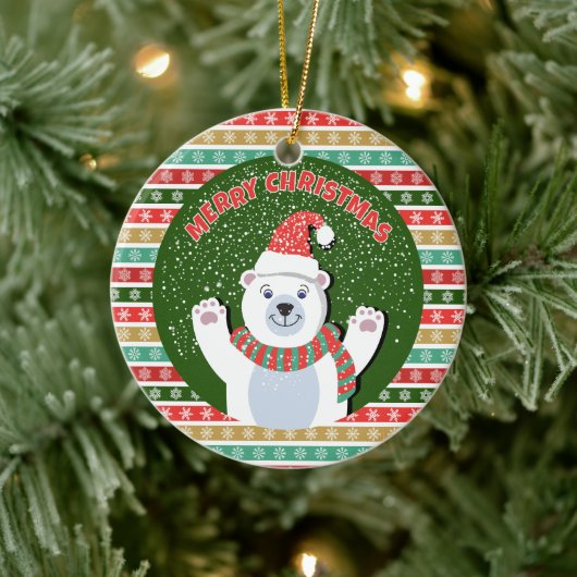 Vrolijk kerstfeest Teddy beer Keramisch Ornament (Boom)