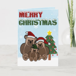 Vrolijk Kerstfeest Teddybeer Familie Wenskaarten Feestdagen Kaart