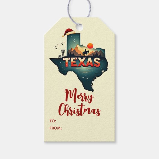 Vrolijk kerstfeest Texas State Gepersonaliseerde v Cadeaulabel (Voorkant)