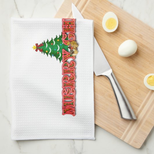 Vrolijk kerstfeest theedoek (Quarter Fold)