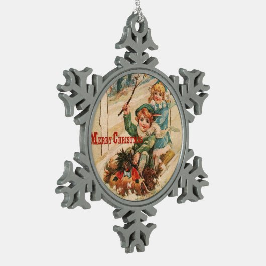 Vrolijk kerstfeest tin sneeuwvlok ornament (Links)