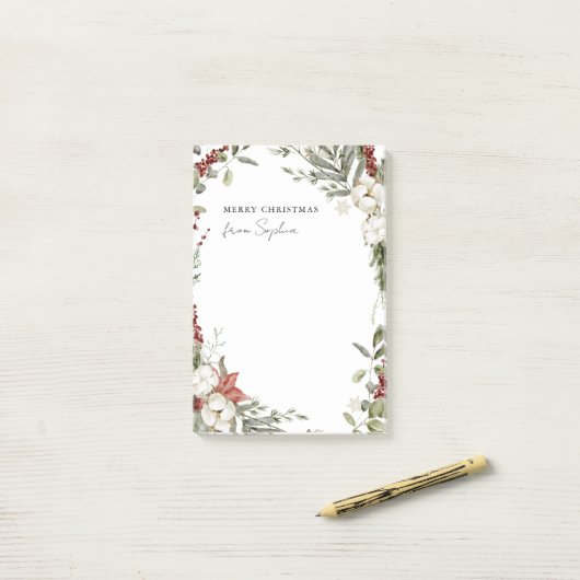 vrolijk kerstfeest | Traditionele vakantiebloemen Post-it® Notes (Op bureau)