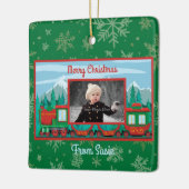 Vrolijk Kerstfeest Trein Foto Keramisch Ornament (Links)