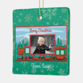Vrolijk Kerstfeest Trein Foto Keramisch Ornament (Links)