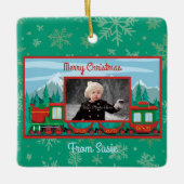 Vrolijk Kerstfeest Trein Foto Keramisch Ornament (Voorkant)